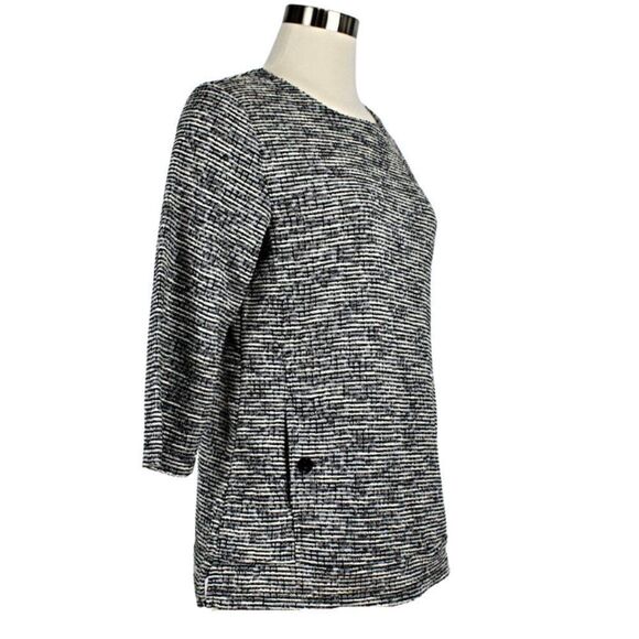 Carolyn Taylor Sweater Top Knit Pullover ¾ Sleeve Kangaroo Pocket Black/White L - Picture 2 of 9
